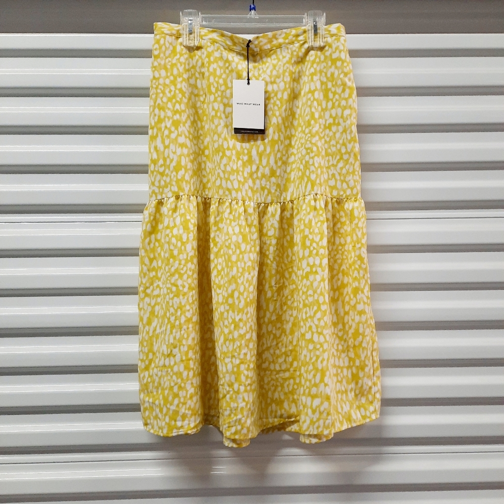 Who What Wear Citrus Leopard Print Skirt Women's Size Large Yellow Tiered - Picture 3 of 10